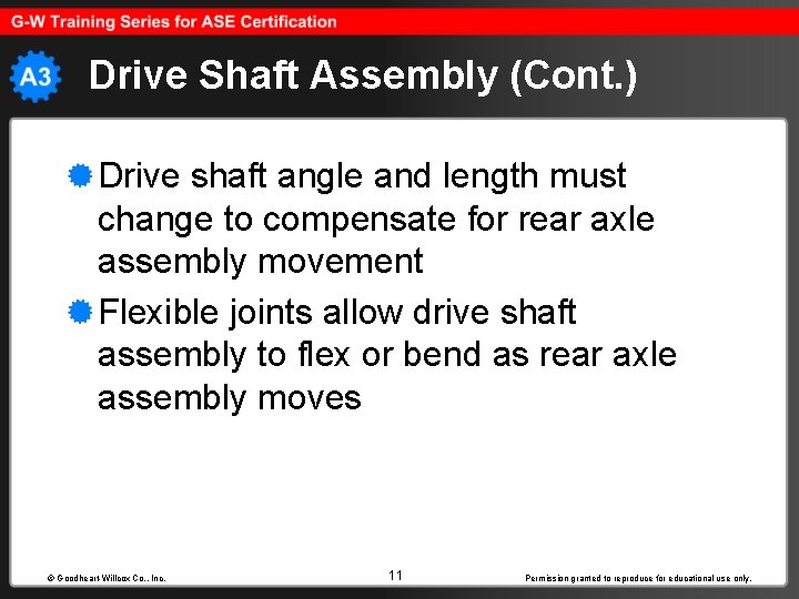 Drive Shaft Assembly (Cont. ) Drive shaft angle and length must change to compensate