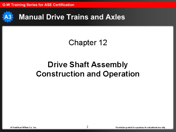 Chapter 12 Chapter 1 Drive Shaft Assembly Construction and Operation © Goodheart-Willcox Co. ,