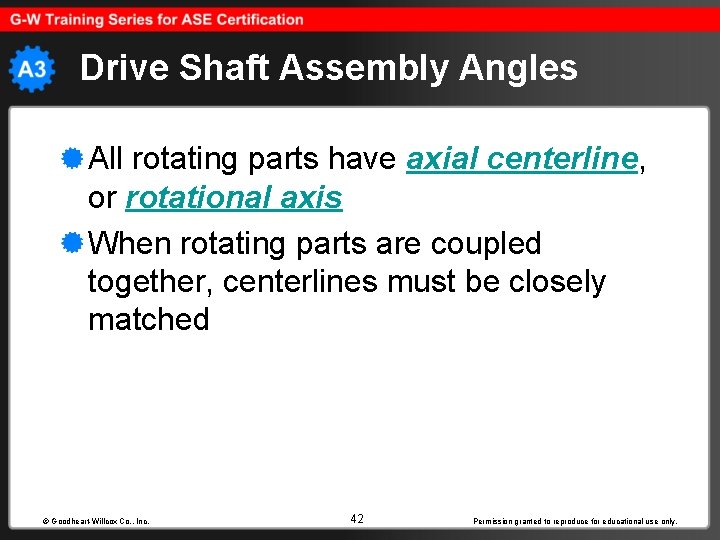 Drive Shaft Assembly Angles All rotating parts have axial centerline, or rotational axis When
