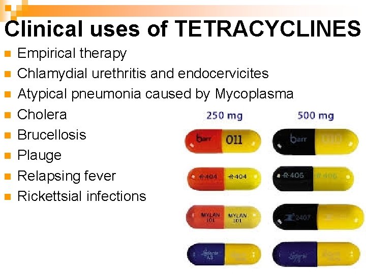 Clinical uses of TETRACYCLINES n n n n Empirical therapy Chlamydial urethritis and endocervicites