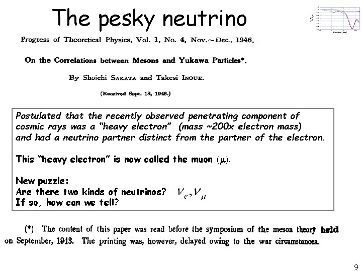 The pesky neutrino Postulated that the recently observed penetrating component of cosmic rays was