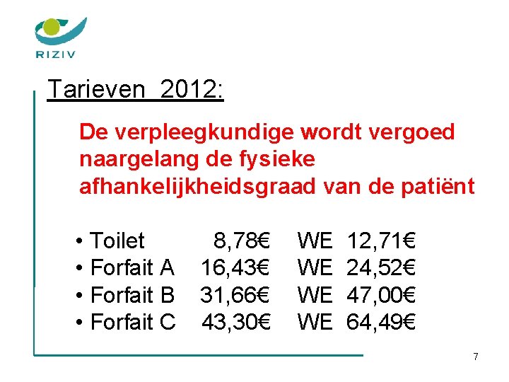 Tarieven 2012: De verpleegkundige wordt vergoed naargelang de fysieke afhankelijkheidsgraad van de patiënt •