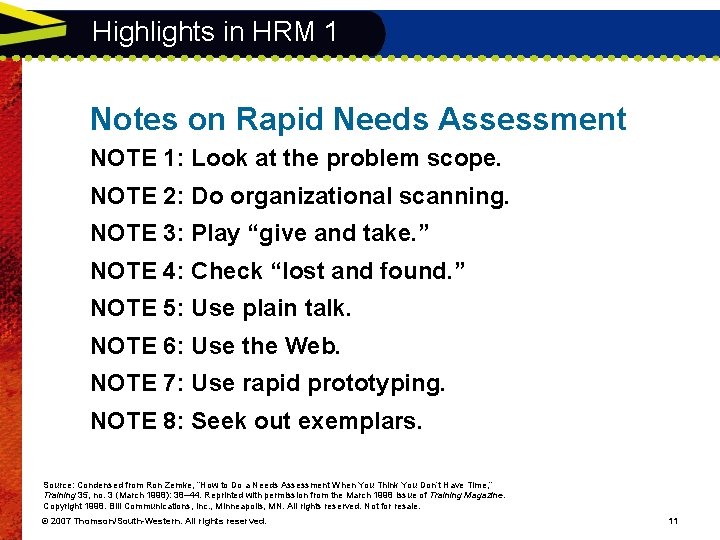 Highlights in HRM 1 Notes on Rapid Needs Assessment NOTE 1: Look at the Highlights in HRM 1 Notes on Rapid Needs Assessment NOTE 1: Look at the