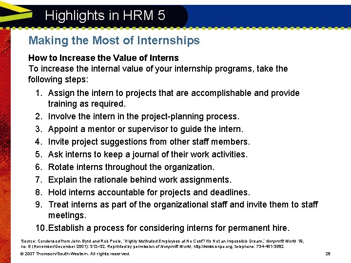 Highlights in HRM 5 Making the Most of Internships How to Increase the Value Highlights in HRM 5 Making the Most of Internships How to Increase the Value