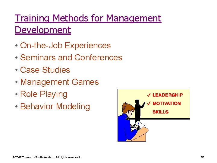 Training Methods for Management Development • On-the-Job Experiences • Seminars and Conferences • Case Training Methods for Management Development • On-the-Job Experiences • Seminars and Conferences • Case