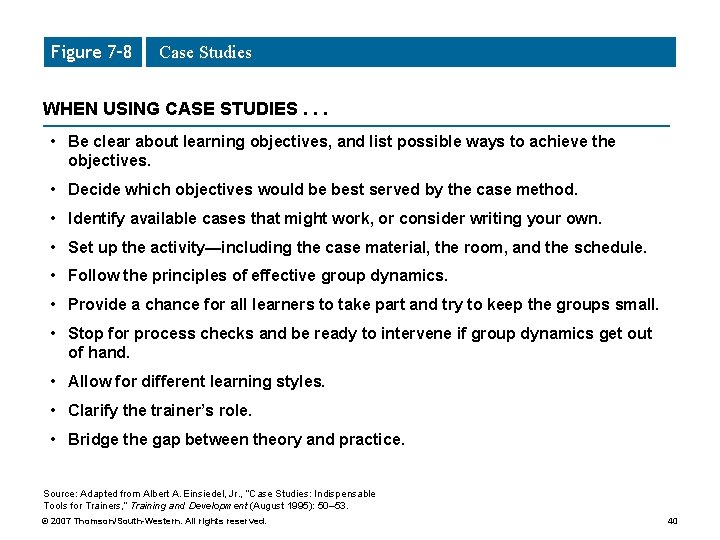 Figure 7– 8 Case Studies WHEN USING CASE STUDIES. . . • Be clear Figure 7– 8 Case Studies WHEN USING CASE STUDIES. . . • Be clear