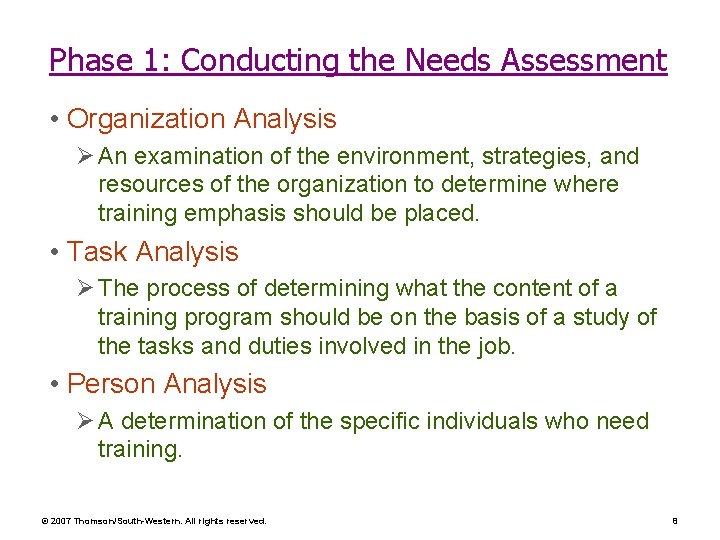 Phase 1: Conducting the Needs Assessment • Organization Analysis Ø An examination of the Phase 1: Conducting the Needs Assessment • Organization Analysis Ø An examination of the