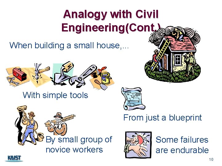 Analogy with Civil Engineering(Cont. ) When building a small house, . . . With