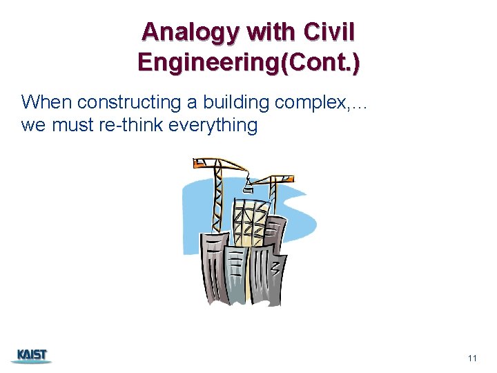 Analogy with Civil Engineering(Cont. ) When constructing a building complex, . . . we