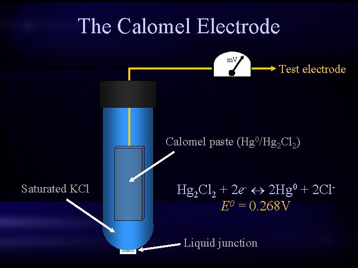 The Calomel Electrode m. V Test electrode Calomel paste (Hg 0/Hg 2 Cl 2)