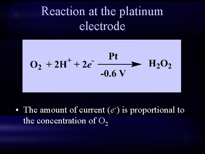 Reaction at the platinum electrode • The amount of current (e-) is proportional to