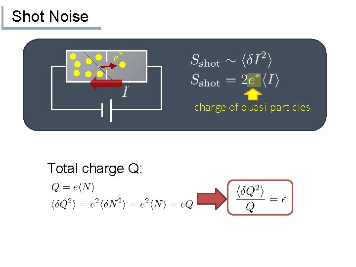 Shot Noise e* charge of quasi-particles Total charge Q: 