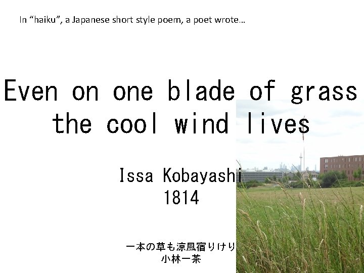 In “haiku”, a Japanese short style poem, a poet wrote… Even on one blade