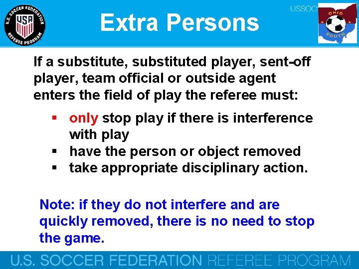 Extra Persons If a substitute, substituted player, sent-off player, team official or outside agent