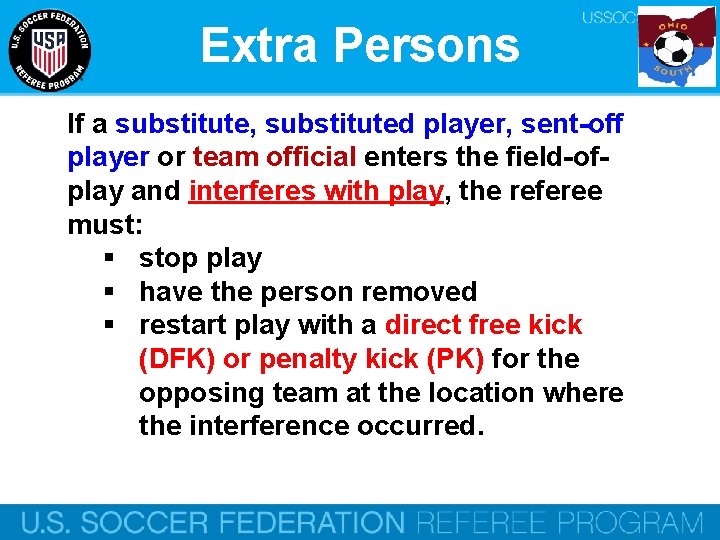 Extra Persons If a substitute, substituted player, sent-off player or team official enters the