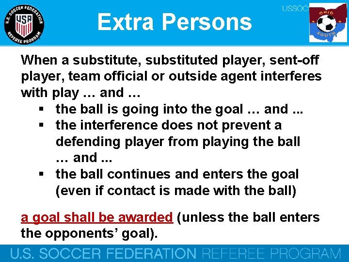 Extra Persons When a substitute, substituted player, sent-off player, team official or outside agent
