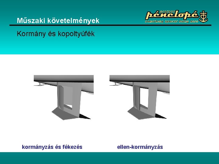 Műszaki követelmények Kormány és kopoltyúfék kormányzás és fékezés ellen-kormányzás 