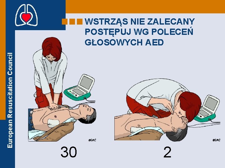 European Resuscitation Council WSTRZĄS NIE ZALECANY POSTĘPUJ WG POLECEŃ GŁOSOWYCH AED 30 2 