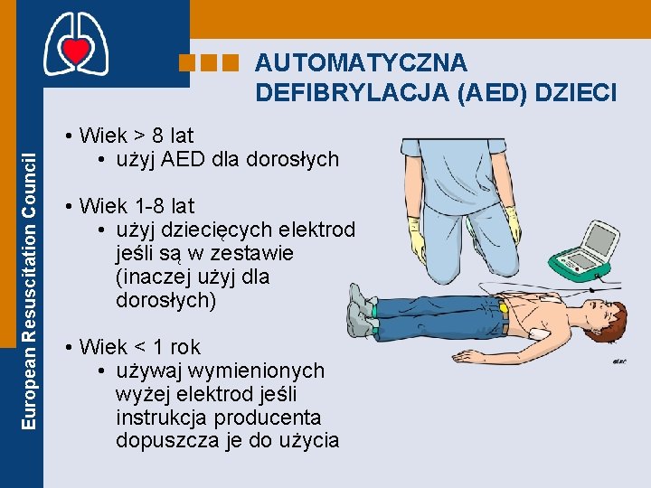 European Resuscitation Council AUTOMATYCZNA DEFIBRYLACJA (AED) DZIECI • Wiek > 8 lat • użyj