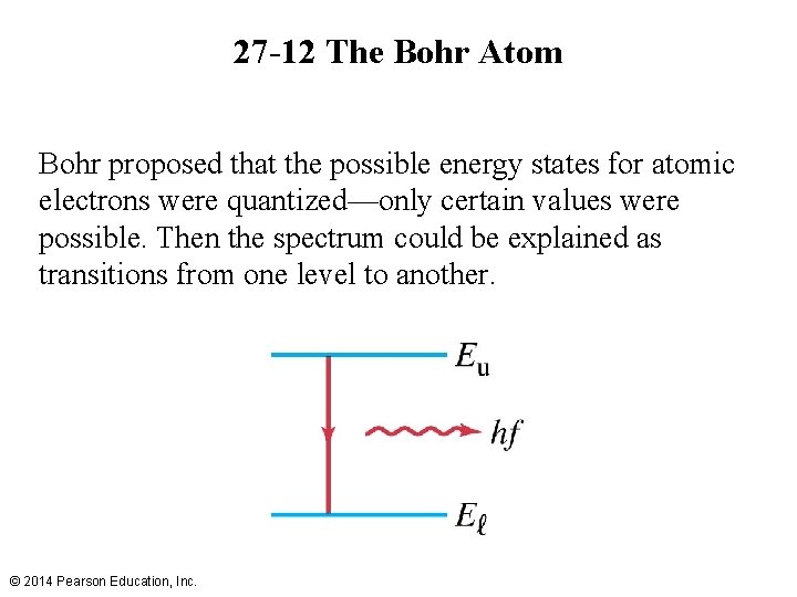 27 -12 The Bohr Atom Bohr proposed that the possible energy states for atomic