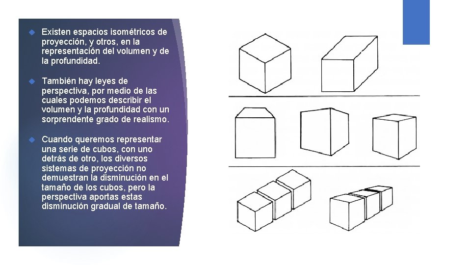  Existen espacios isométricos de proyección, y otros, en la representación del volumen y