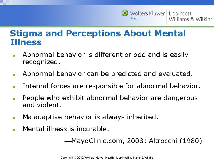 Stigma and Perceptions About Mental Illness Abnormal behavior is different or odd and is Stigma and Perceptions About Mental Illness Abnormal behavior is different or odd and is
