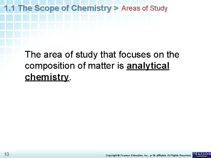 1. 1 The Scope of Chemistry > Areas of Study The area of study