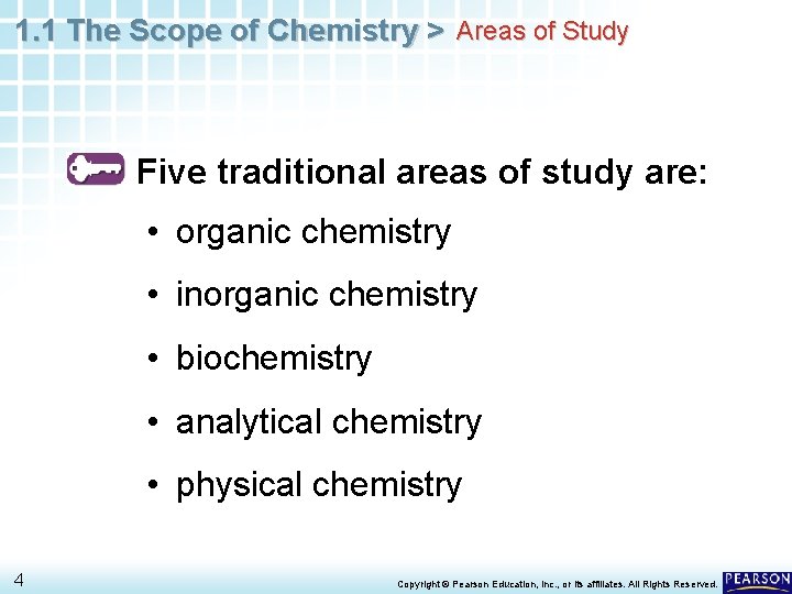 1. 1 The Scope of Chemistry > Areas of Study Five traditional areas of