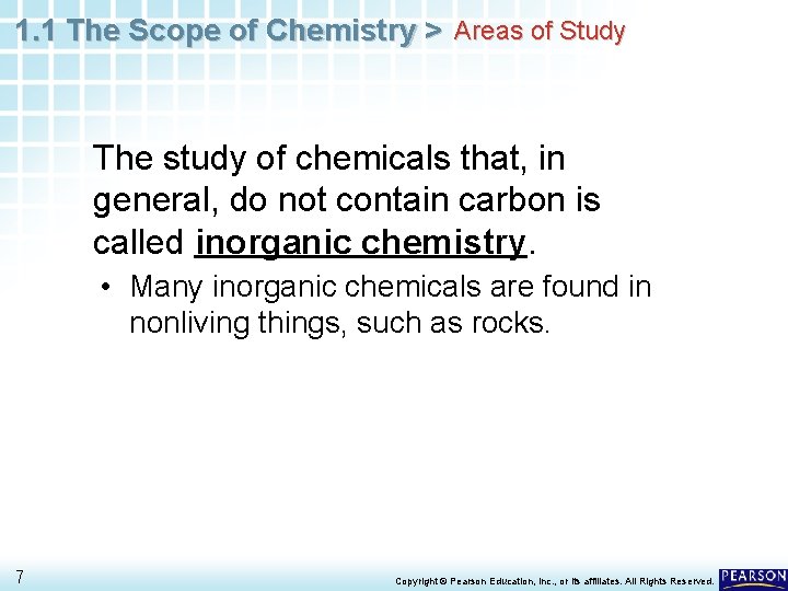 1. 1 The Scope of Chemistry > Areas of Study The study of chemicals