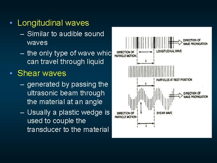  • Longitudinal waves – Similar to audible sound waves – the only type