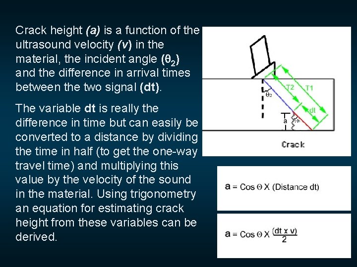 Crack height (a) is a function of the ultrasound velocity (v) in the