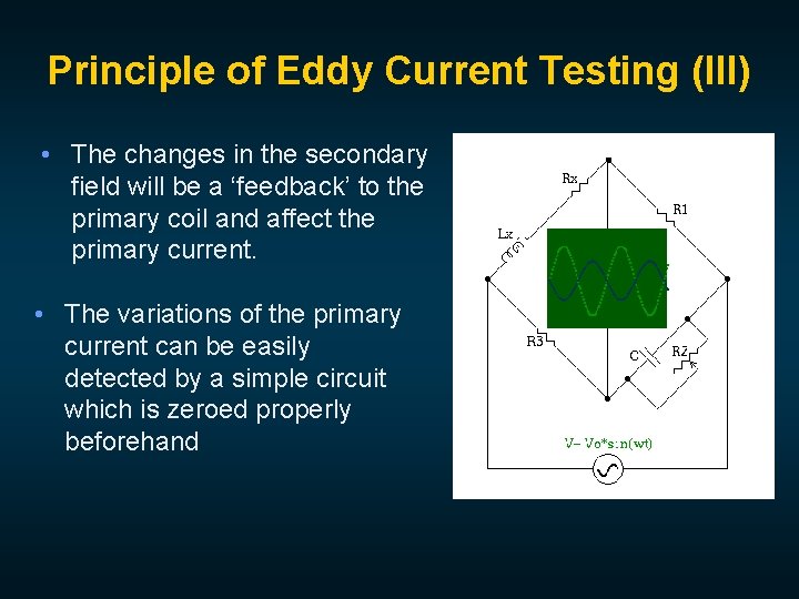 Principle of Eddy Current Testing (III) • The changes in the secondary field will