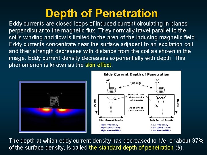 Depth of Penetration Eddy currents are closed loops of induced current circulating in planes