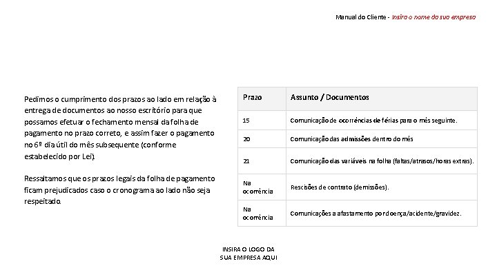 Manual do Cliente - Insira o nome da sua empresa Pedimos o cumprimento dos