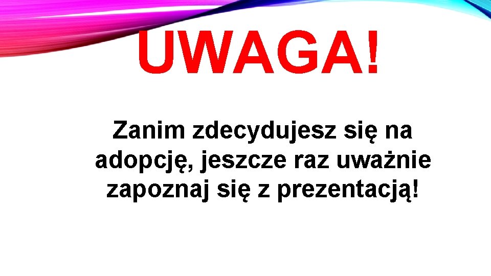 UWAGA! Zanim zdecydujesz się na adopcję, jeszcze raz uważnie zapoznaj się z prezentacją! 