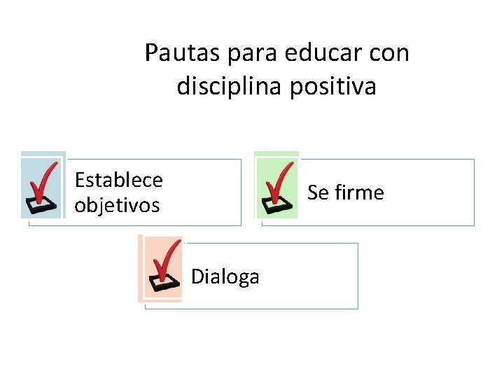 Pautas para educar con disciplina positiva Establece objetivos Se firme Dialoga 