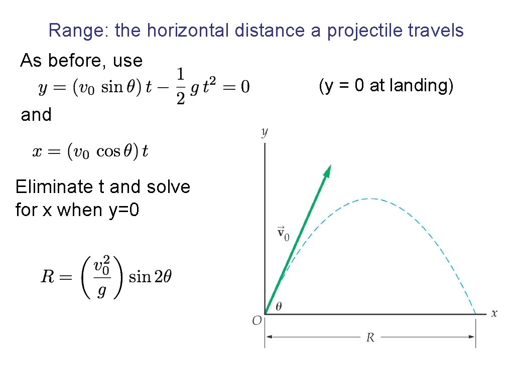 Range: the horizontal distance a projectile travels As before, use (y = 0 at Range: the horizontal distance a projectile travels As before, use (y = 0 at