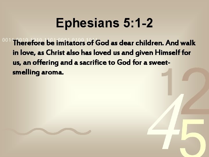 Ephesians 5: 1 -2 Therefore be imitators of God as dear children. And walk Ephesians 5: 1 -2 Therefore be imitators of God as dear children. And walk