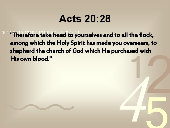 Acts 20: 28 "Therefore take heed to yourselves and to all the flock, among Acts 20: 28 "Therefore take heed to yourselves and to all the flock, among