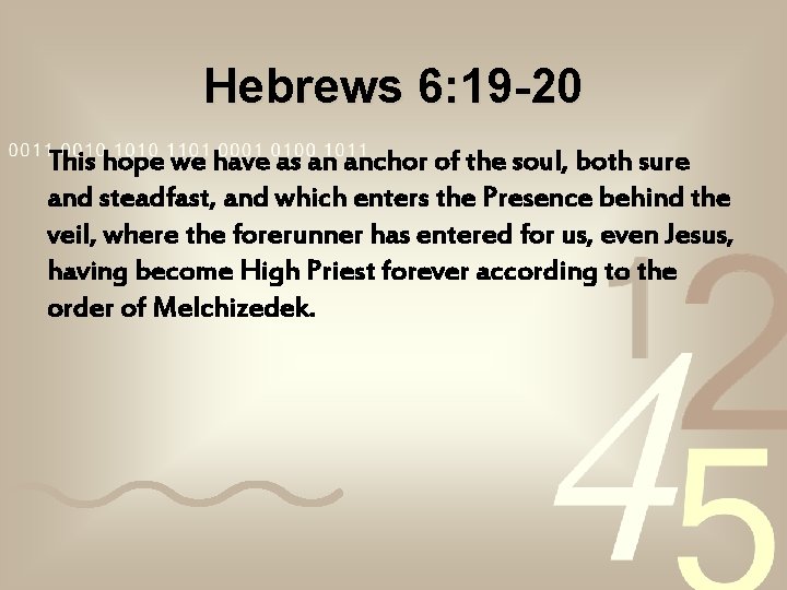 Hebrews 6: 19 -20 This hope we have as an anchor of the soul, Hebrews 6: 19 -20 This hope we have as an anchor of the soul,