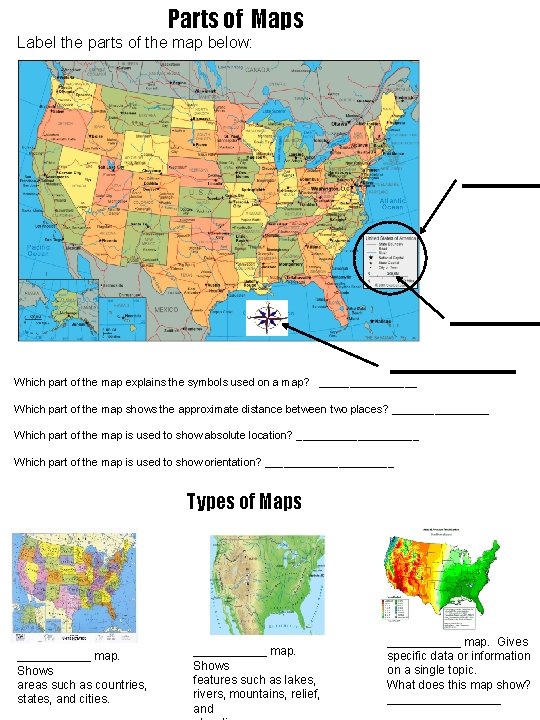 Parts of Maps Label the parts of the map below: Which part of the