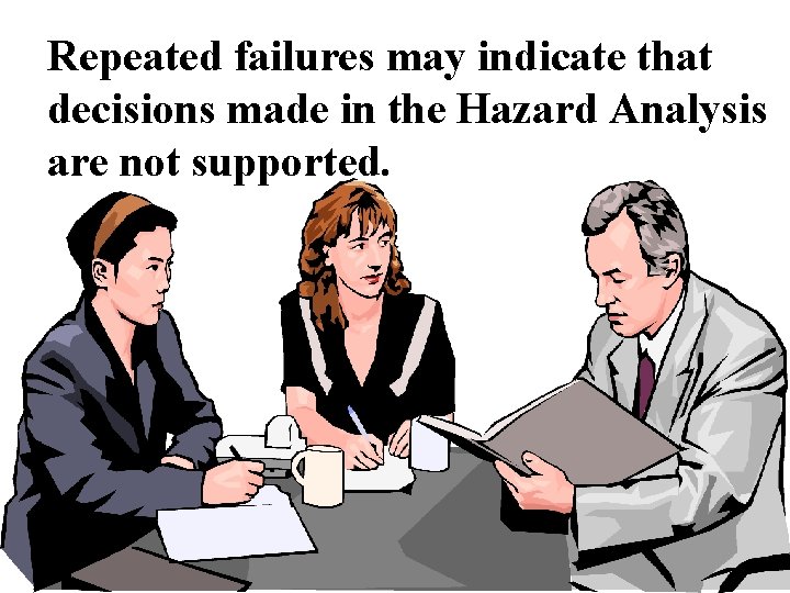 Repeated failures may indicate that decisions made in the Hazard Analysis are not supported.