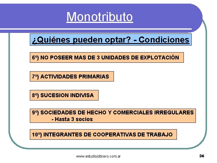 Monotributo ¿Quiénes pueden optar? - Condiciones 6º) NO POSEER MAS DE 3 UNIDADES DE