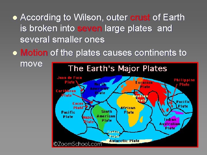 According to Wilson, outer crust of Earth is broken into seven large plates and