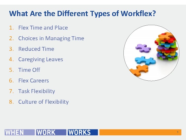 What Are the Different Types of Workflex? 1. Flex Time and Place 2. Choices