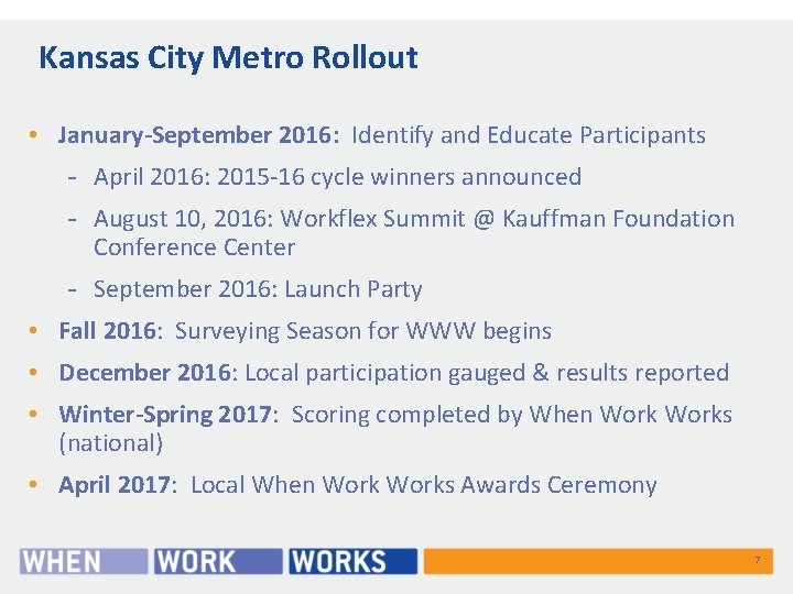 Kansas City Metro Rollout • January-September 2016: Identify and Educate Participants - April 2016: