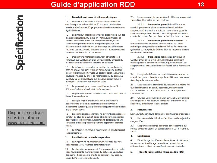Spécification Guide d'application RDD Disponible en ligne sous format word www. nadklima. com 18 Spécification Guide d'application RDD Disponible en ligne sous format word www. nadklima. com 18