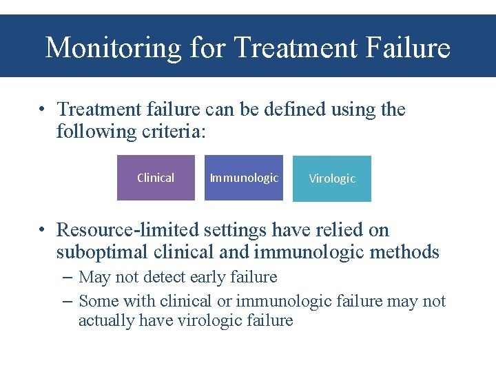 Monitoring for Treatment Failure • Treatment failure can be defined using the following criteria: