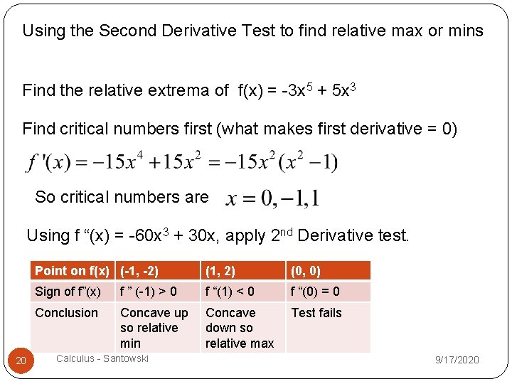 Using the Second Derivative Test to find relative max or mins Find the relative