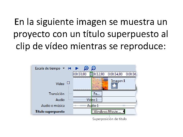 En la siguiente imagen se muestra un proyecto con un título superpuesto al clip